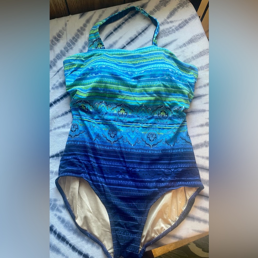 Tropical Escape Blue and Green One Piece Swimsuit
